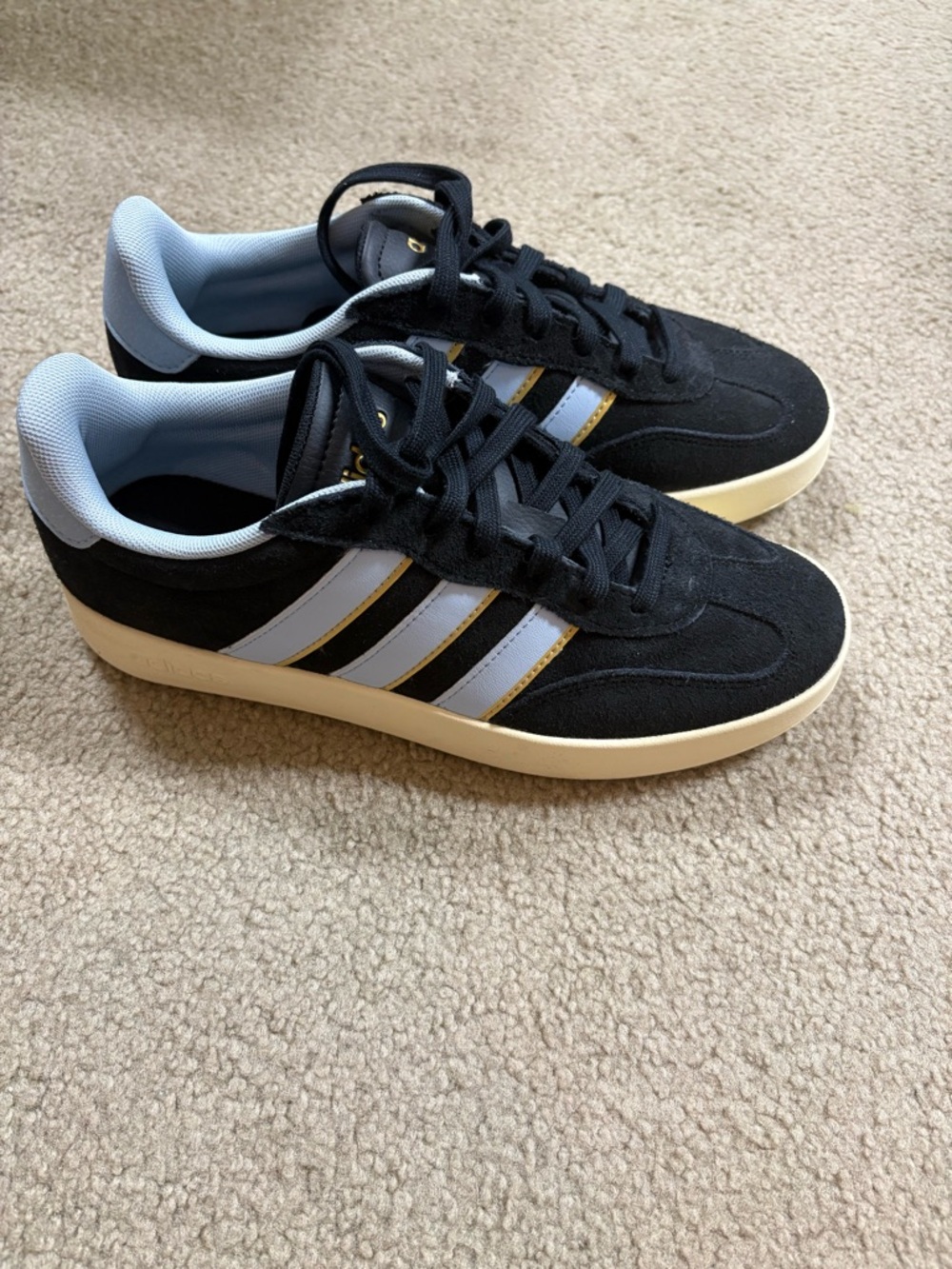 Adidas Barrera navy Suede Sneakers with Light Blue Stripes and Cream Sole NWOT